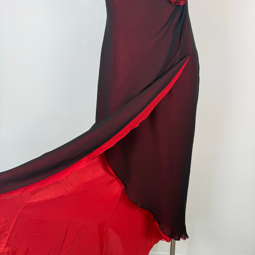 Dolce Jovani Silk Maxi Slip Dress Layered Black/Red Size 10 Vintage Whimsical - Picture 6 of 14